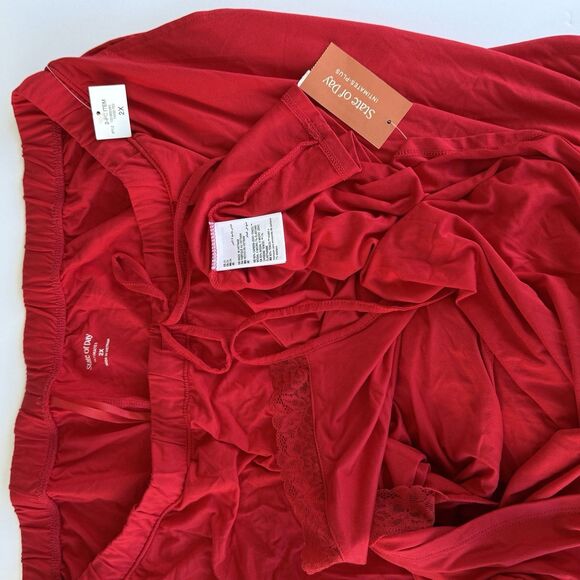 NWT State Of Day Women’s Red Pajama Set Lace Trim Top Drawstring Pants Plus 2X - Picture 4 of 4